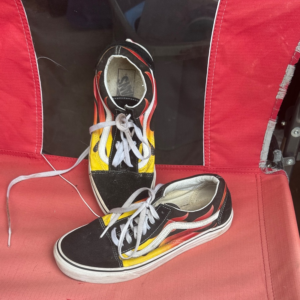 Vans Black and Yellow Flame Design Sneakers